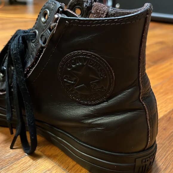 Converse Chuck Taylor Brown Leather Black Rubber Sneakers - Picture 3 of 6